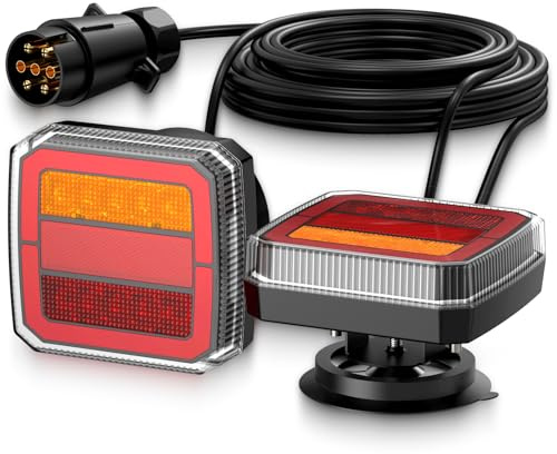 Justech 2x 40LEDs Anhänger Rückleuchten mit Magneten mit 7,35m Kabel und 7-Pol-Stecker 12V Rückfahrleuchten Rücklicht mit 4 Funktionen IP65 Rückfahrlicht Bremsleuchte für Anhänger LKW Wohnwagen E9 E57