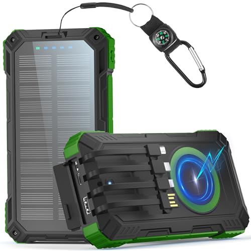 Batterie Externe Solaire 56800mAh: 30W PD 3.0A USB C Power Bank Charge Rapide avec 4 Câbles, 6 Sorties/3 Entrées, 15W Chargement sans Fil, Lampe de Poche, Voyant LED, Chargeur Externe pour Téléphone