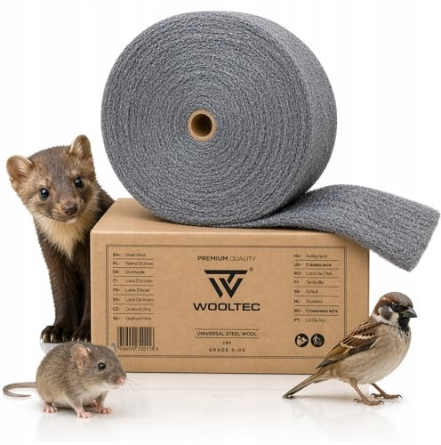 Stahlwolle Gegen Mäuse, Ratten & Marder 1 kg (+/-50 g) (1 Rolle (9–10 m, Breite 8–9 cm) Grad 0+00) Nagerstop – Mäuseabwehr ohne Gift, Umweltfreundlich WOOLTEC