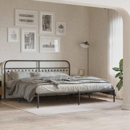 QJBSAVVA Bettgestell mit Kopfteil Stahl Schwarz 200x200 cm Modernes Design Robust und Langlebig Höhe 100 cm auch als Doppelbett oder Tagesbett für Schlafzimmer Gästezimmer Jugendzimmer