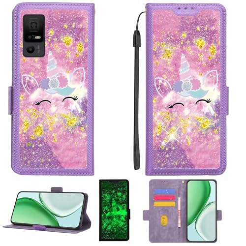 Kinetijy Coque Compatible pour TCL 40 NXTPAPER 5G Coque Étui Housse Case Support [avec Film Protecteur HD d'une dureté de 9H] [Blocage RFID][Paillettes dorées + Brillantes] LPT-DJS