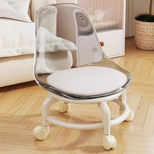 Taburete rodante con ruedas giratorias de 360 grados, asiento de plástico acrílico para el hogar, jardín, oficina, garaje y fitness