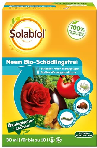 Solabiol Neem Bio-Schädlingsfrei, biologische Schädlingsbekämpfung an Zierpflanzen, Kräutern, Kartoffeln und Gemüse, 30 ml