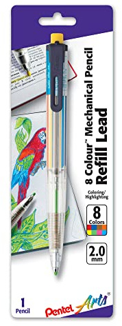 Pentel Arts 8 Colour Automatic Pencil, Assorted Accent Clip Colors, 1 Pack (PH158BP)