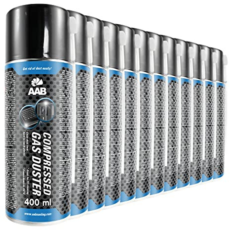 AAB Druckluft-Reiniger 12 x 400ml, Reinigungspray, Druckluft Dose, Reinigung von Tastatur, PC, Keyboard, Bildschirmen, Konsolen, Kopierer, Gehäuse, Air Duster, Luft-druck, Luftdruckspray
