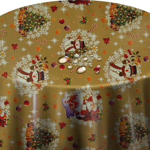 Wachstuch Weihnachten Christmas RUND OVAL Größe & Farbe wählbar Rund ca. 140 cm Zuckerstange Gold abwaschbare Tischdecke