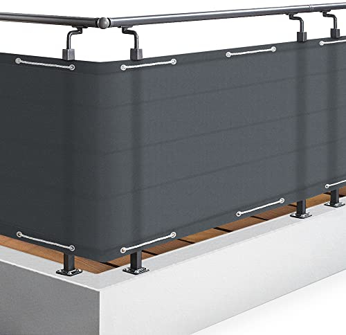 Sol Royal Balkon Sichtschutz PES SolVision PB2 90x300 cm Anthrazit - Balkonumspannung mit Ösen & Kordel, wasserabweisend & witterungsfest - blickdichte Balkonbespannung 160 g/m² mit UV-Schutz