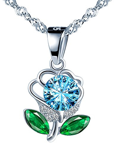 Yumilok 925 Sterling Silber Zirkonia Blau Grün Kristall Anhänger Halskette Blume Kette mit Anhänger für Damen Mädchen