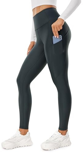 CRZ YOGA Women's Thermal Fleece Lined Leggings High Waisted Warm Winter Yoga Pants with Pockets - 28 Inches Melanite 10