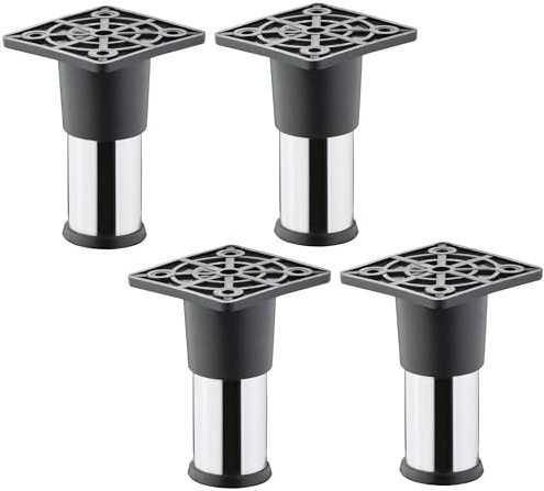 SOTECH 4 Piezas Pie de Muebles Alfa 70 mm +10 mm Ø 25 mm Cromo Pulido | Regulable en Altura Fabricado de Acero