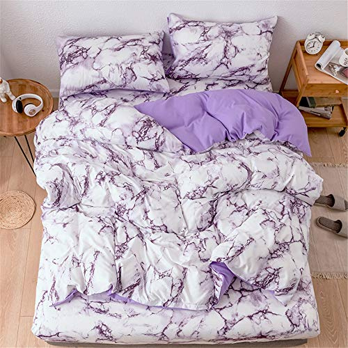 Treer Mármol Juego de Ropa de Cama, Microfibra Suave Transpirable Estilo Nórdico Pareja Niños Niña Juego de Fundas Edredón con 1 Funda Nórdica + 1/2 Funda de Almohada (Mármol Morado,150x200cm)