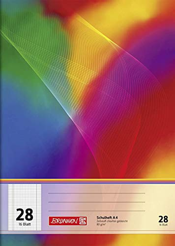 BRUNNEN 104492802 Schulheft A4 (16 Blatt, 5 mm kariert, mit Rand, Lineatur 28) (5er Pack)