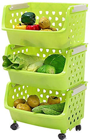 MTYLX Carrelli Portatili Multifunzionali con Ruote, Ripiano Mobile - Carrelli Portapacchi in Plastica con Ruote, Adatti per Frutta/Verdura/Abbigliamento/Articoli Vari,Manico Beige,3 Livelli