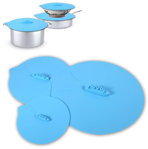 3 Größen Silikon-Topfdeckel-Set, Wiederverwendbare, luftdicht schließende Lebensmittelabdeckungen Spritzschutz Pfannen Mikrowellen-Spritzschutz für Schüsseln, Teller, Töpfe, Pfannen, Herdplatte, Küche