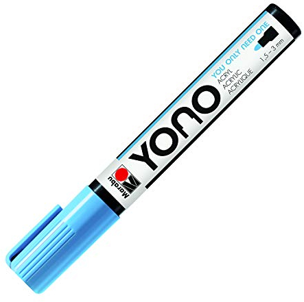 Marabu 12400103256 - YONO Marker, Pastellblau 256, vielseitiger Acrylstift mit japanischer Rundspitze 1,5 - 3 mm, wasserbasiert, lichtecht und wasserfest, für nahezu alle Untergründe
