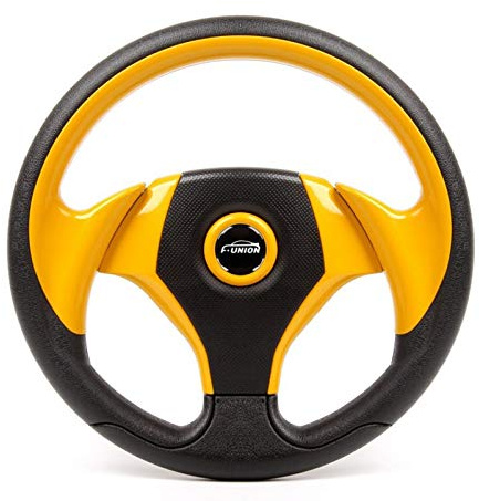 Volante Desplazado Dirección 13inch 330MM PVC Deriva de competición del Deporte de la Rueda Auto Universal Placa Plana de dirección de Rueda de Coche Accesorios Interior 79 (Color : Yellow)