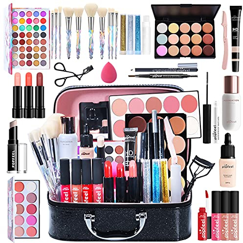Professionelles Makeup Set, MKNZOME Kosmetik Starter Kit mit Schminktasche Tragbare Reise Makeup Paletten Weihnachten Makeup Set mit Augenbrauencreme Lidschatten Lippenstift Lipgloss Mascara #3