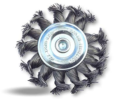 Brosse circulaire métallique plate à mèches torsadées pour perceuse | Ø 75 mm | Fil acier torsadé 0.40 mm (dur) | Sur tige Ø 6 mm | Ponçage nettoyage rouille calcaire peinture | Kibros 2675TO8