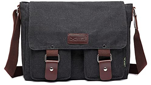 FORRICA Umhängetasche Herren Casual Schultertasche Segeltuch Kuriertasche Männer Reise Schule Messenger Bag Geschäft Arbeit Outdoor Aktentasche Schwarz