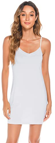 Vlazom Dam helklänning justerbar spagettirem basic under klänning cami slip miniklänning nattkläder S-XXL, Vitt, L