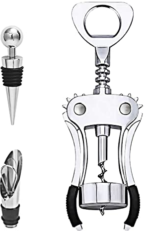 Gvolatee sacacorchos vino profesional,abrebotellas de Aleación de zinc multifuncional con tapón de vino y vertedor, abridor botellas para tapones, bottle opener para bar restaurante familiar, plata