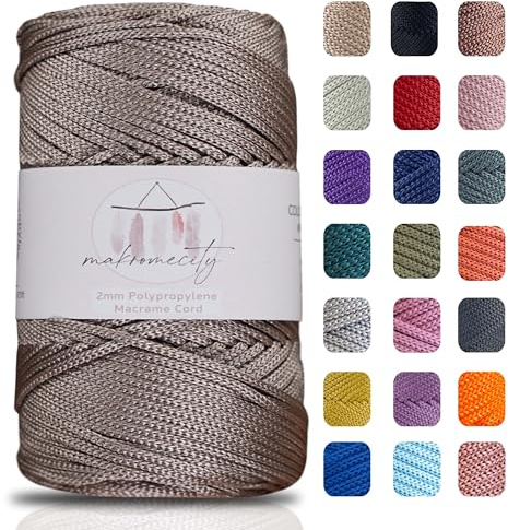 Makromecity Fil de macramé de qualité supérieure,2 mmx230 m,En polypropylène,Pour artisanat, décoration de la maison, assiette de table, sac à main, coureur,Attache-tétine,20 couleurs (minerais)