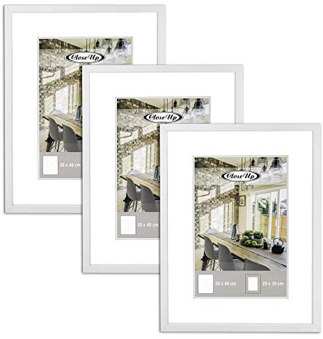 Close Up Posterrahmen 30 x 40 cm - 3er Set - MDF - weiß, matt - Bilderrahmen mit bruchfestem Plexiglas & stabile Rückwand - Bilderrahmen für Kunstdrucke & Miniprint