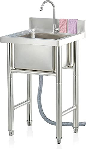 Fregadero de Cocina, Fregadero de Catering Fregadero de Cocina Comercial Tazón Individual de Acero Inoxidable con Soporte, Protector contra Salpicaduras Alto, Lavabo Inde