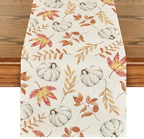 Artoid Mode Orange Pumpkins Maple Leaves Autumn Table Runner, Seasonal Fall Kitchen Dining Table Decoration for Home Party Decor 40x180 cm
