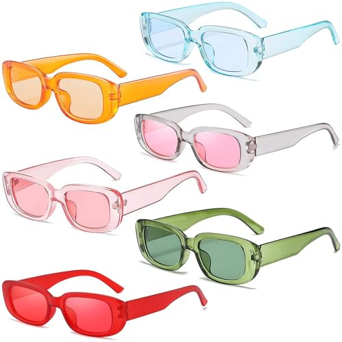 Dwenarry 6 Paare Bunte Rechteckige Party Sonnenbrillen Set, Farbige Retro schmale quadratische Brille Square 90er Trendy Glasses Set für Damen und Herren