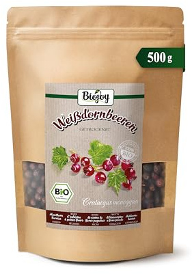 Biojoy Ekologiska hagtornsbär, torkade, hela, hagtornste, 500 g | Löst fruktte, Crataegus monogyna L.