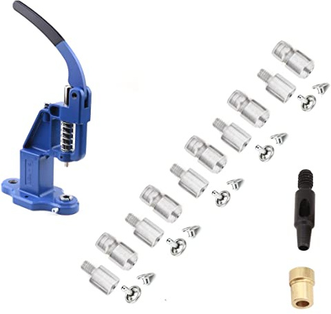 Rivet Press Machine and 5 Sets Double Cap Rivets Die - 5mm, 6mm, 7mm, 9mm, 12mm Single Cap Rivets Hand Press Machine Setter Setting Tool and Hole Puncher Kit