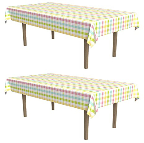 Beistle Plaid Paper Tablecovers, 2-Count, Spring Pastel Disposable Tablecloths for Easter, Baby Showers, Garden Party Celebrations, and Tea Time Supplies, Rectangular 54” x 96”