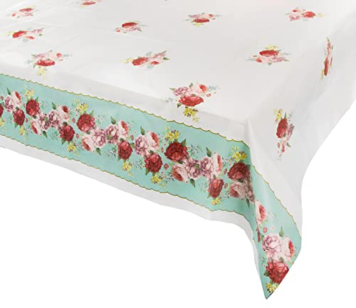 Talking Tables Floral Paper Disposable Table Cover – Ideal tablecloth for Wedding, Baby Shower, Afternoon Tea Birthday Party Beautiful Design, 120 x 180 cm, Türkis