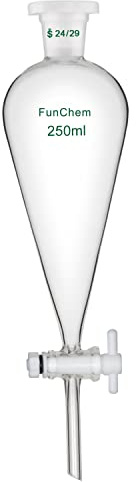 FunChem Embudo de Decantación Cónico 250 ml con Juntas 24/29 y Llave de PTFE, Embudo Separador de Vidrio de Borosilicato Diseño de Pared Gruesa