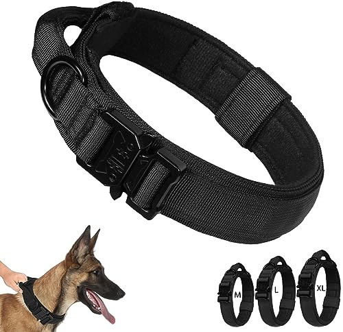 Gotanc Collar Táctico para Perros con Mango de Control y Hebilla de Metal - Ajustable para Pequeños, Medianos y Grandes - Adecuado para Trabajo Especial (Negro, M)