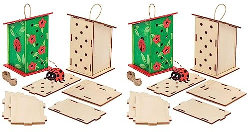 Baker Ross AT884 Marienkäferhaus aus Holz zum Selberbauen, 2 Stück, für Kinder und Kunst- und Bastelprojekte, Mittel (Packung mit 2)