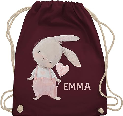 Turnbeutel Rucksack - Süßer Hase Mädchen mit Name personalisiert I Häschen I Rabbit I Langohr I Süße Hasen - Unisize - Bordeauxrot - personalisierter beutel kinder geschenke kindergarten