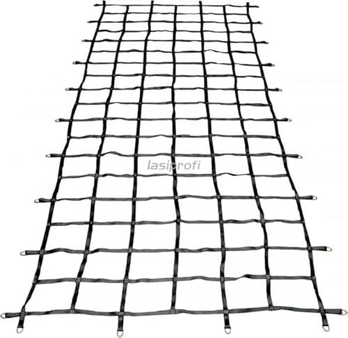 Ladungssicherungsnetz für Kleintransporter | aus 25 mm Gurtband | schwarz | mit D-Ringen (4,00 x 1,60 m)