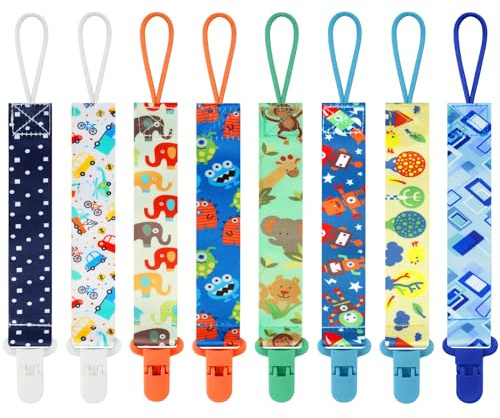 Aolso 8pcs Pacifier Chain, Dummy Clip, Pacifier Holders Set with Plastic Clasp, Teething Toys, Fit All Dummies & Soothers & Teething Toys