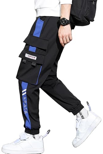 XYXIONGMAO Men's Tactical Streetwear Joggers Goth Clothes Baggy Casual Sports Pants Baggy Casual Techwear Hip Hop Sweatpants Black Cargo Pants for Men(Blue,2XL)
