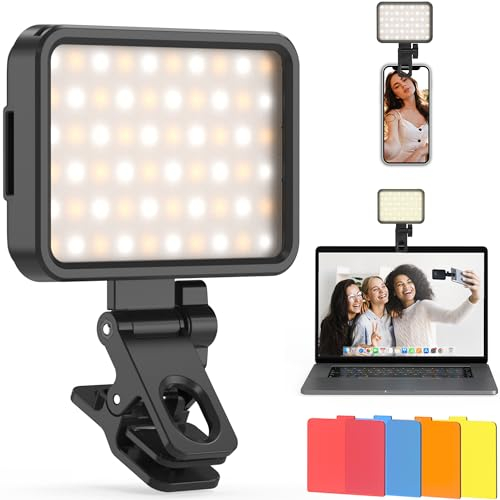 NOVTEKE Luce selfie per telefono con clip, Luce per Foto Ring light, Luci per fotografica 2500-6000K 3 Modi Luci Regolati, Light Portatile per iPhone, Android, iPad, laptop Black