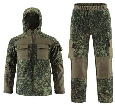Oanviso Herren 2 Teilig Combat Jacke Taktische Tarnung Sporthosen Softair Militär Anzug Männer Jagdbekleidung Austauschjacke Übergangsjacke mit Kapuze Oversized B Grün 3XL