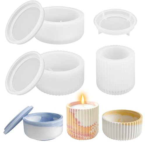 3 Pieces Resin Silicone Moulds, Storage Box Mould Cup Resin Moulds with Lid DIY Resin Casting for Candle Holders Flower Pots Storage Jar
