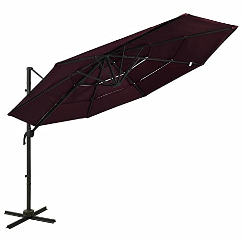 ARKEM Sombrilla de 4 Niveles con Poste de Aluminio Burdeos 3x3 m Toldos Exterior Terraza Sombrilla De JardíN