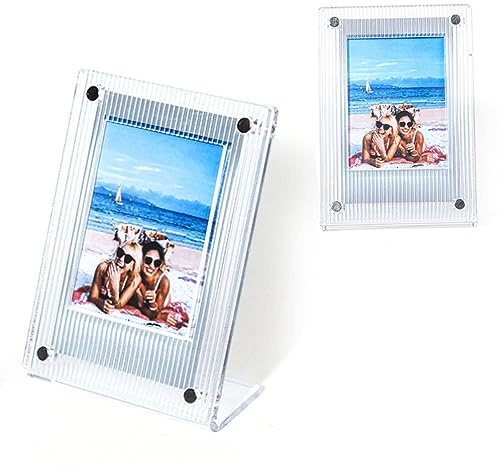 Rahmen, Transparenter Magnetischer Bilderrahmen aus Acryl für 3 Zoll Fotos, Karten, Tickets (Transparent (Wellenmuster))