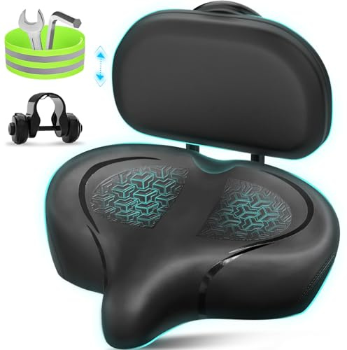 Bike Seat with Backrest, Oversized Bicycle Seat with Back, Men Women Comfort Bike Saddle, Extra Wide Comfortable Electric Tricycle Exercise Cruiser Stationary Bike Seat with Back