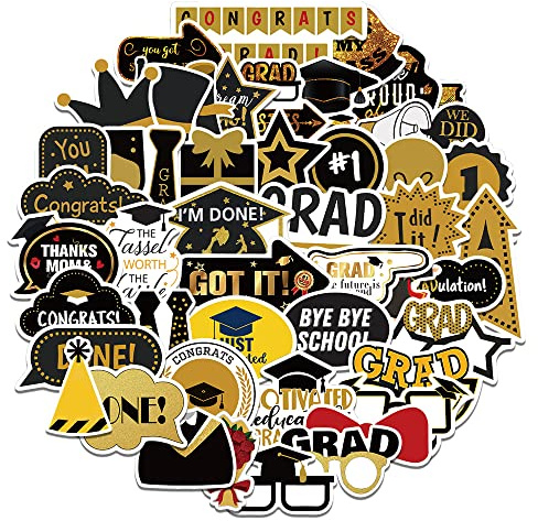 Graduation Stickers Scrapbook - 52Pcs Graduation Decorations Class of 2025 Personalised Graduation Stickers Graduation Labels Stickers Vinyl Stickers for Scrapbook Notebook Laptop Suitcase Guitar