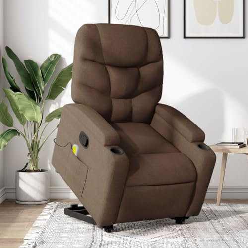 Homgoday Massagesessel mit Aufstehhilfe Aufstehsessel Fernsehsessel Ruhesessel Relaxsessel mit Liegefunktion TV Sessel Liegesessel Sessel, für Wohnzimmer Braun Stoff