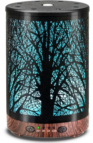 JOYOLO Essential Oil Diffuser 120ML Metal Aromatherapy Diffuser with Timer, Cool Mist Humidifier with Auto Shut-Off & 7 Color Lights for Home Office Spa (Tree)